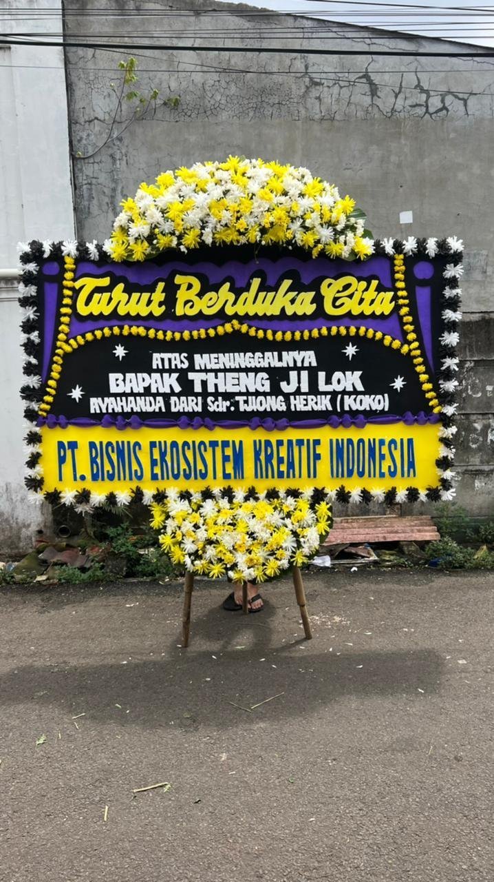 Bunga papan duka cita Cikarang ungu kuning Turut Berduka Cita