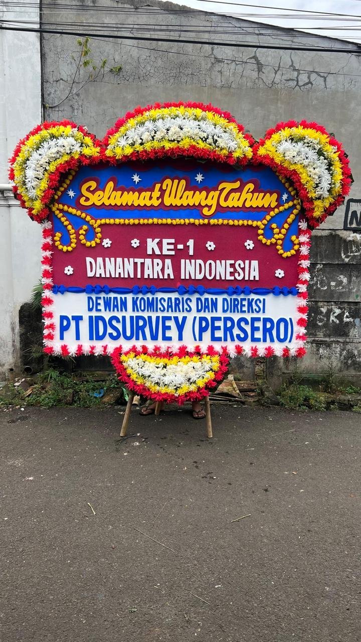 Bunga papan selamat ulang tahun dan sukses Cikarang warna meriah untuk perusahaan